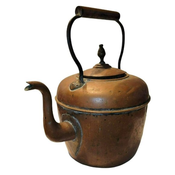 Antique Copper Teakettle English Early 20th Century Classic Handled Lidded JS408 - Picture 3 of 16